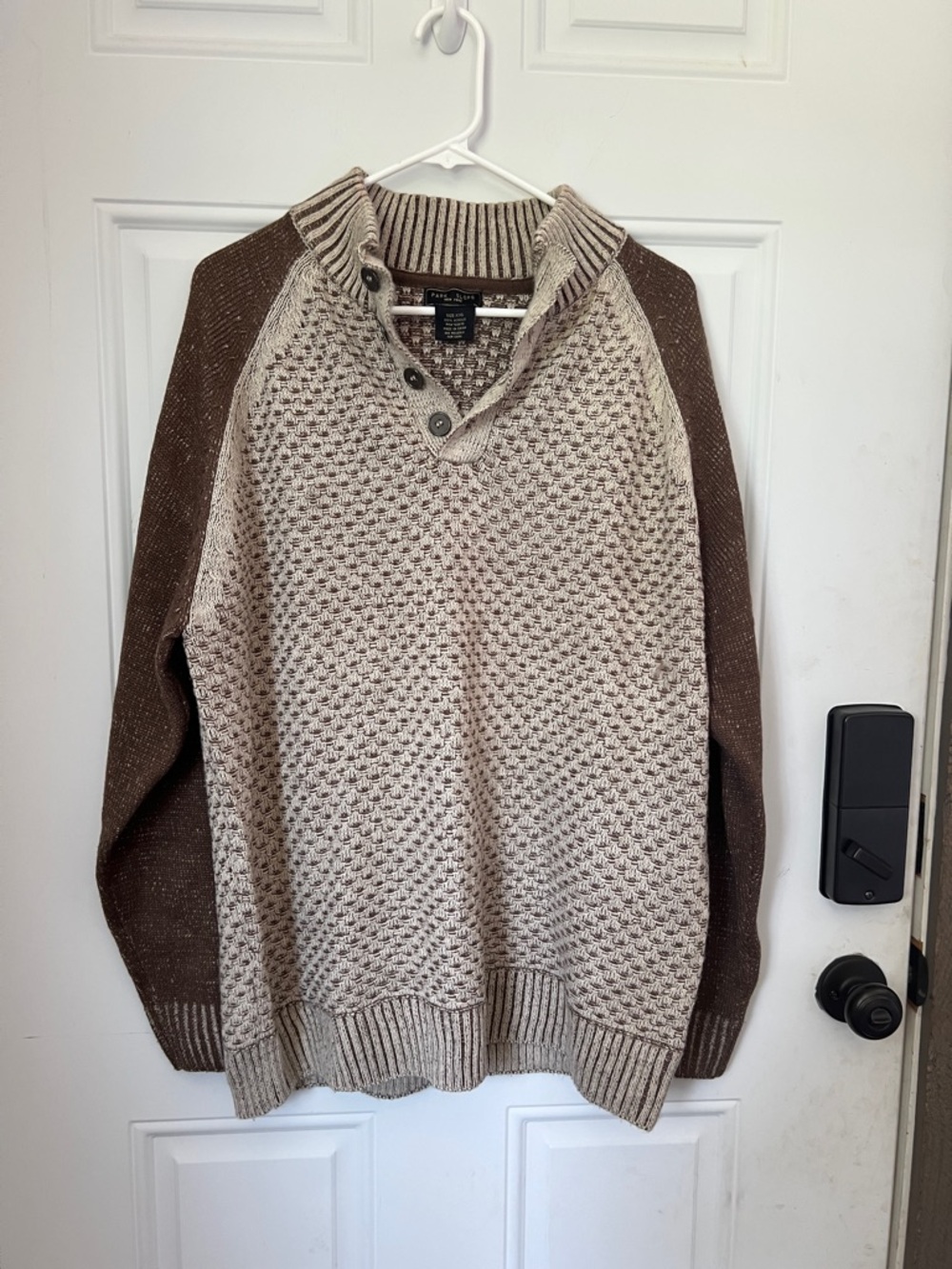Men's Two-Tone Knit Sweater in Cream and Brown